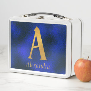 Metallic Blue and Gold Monogram A  Metal Lunch Box