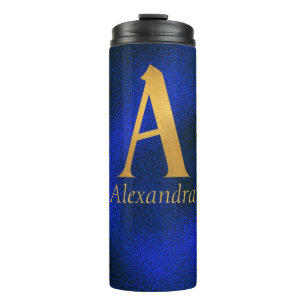 Metallic Blue and Gold Monogram A Thermal Tumbler