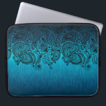 Metallic Blue Background With Black Paisley Lace Laptop Sleeve<br><div class="desc">Elegant metallic aqua blue,  brushed aluminum look background with black floral paisley lace.</div>