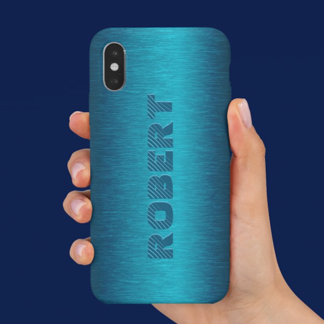 Metallic Blue Brushed Aluminum Look Case-Mate iPhone Case (Creator Uploaded)
