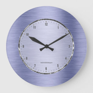 Metallic Blue Brushed Aluminum Look Large Clock