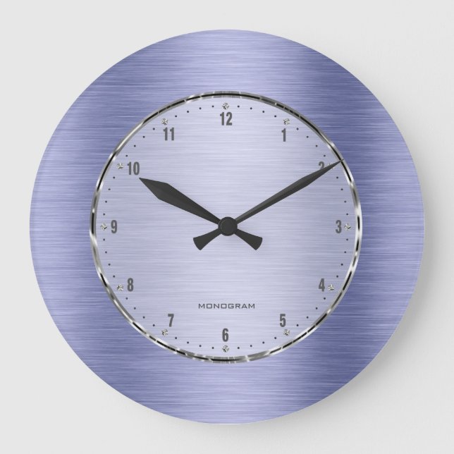 Metallic Blue Brushed Aluminum Look Large Clock (Front)