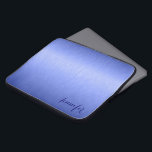 Metallic Blue Brushed Aluminum Look Monogram Laptop Sleeve<br><div class="desc">Elegant metallic blue tones,  simple brushed aluminum texture look sleeve design. Custom and optional monogram/name. This design is available on other products. It comes in different colour tones and any colour can be requested by email.</div>