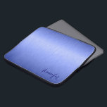Metallic Blue Brushed Aluminum Look Monogram Laptop Sleeve<br><div class="desc">Elegant metallic blue tones,  simple brushed aluminum texture look sleeve design. Custom and optional monogram/name. This design is available on other products. It comes in different colour tones and any colour can be requested by email.</div>