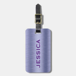 Metallic blue brushed aluminum texture luggage tag