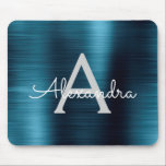 Metallic Blue Business Foil Monogram Name Mouse Pad<br><div class="desc">Blue Faux Brushed Metal Metallic Stainless Steel Monogram Name Monogram Mousepad. This monogrammed Mousepad can be customized to include your first name and initial and is perfect for school or the office and makes a great Christmas or Birthday Gift.</div>