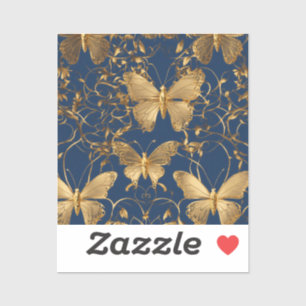 Metallic Blue Butterflies with Gold Vines