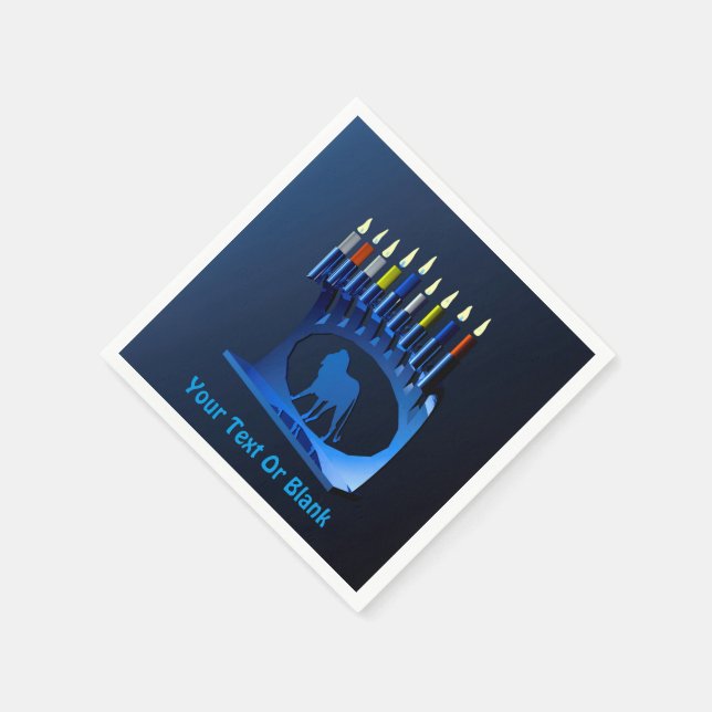 Metallic Blue Chanukkah Menorah Napkin (Corner)