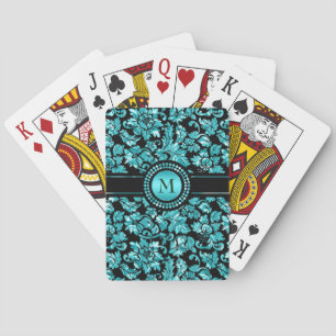 Metallic Blue Damasks Playing Cards