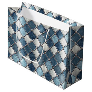 Metallic Blue Diamond - Geometric Industrial Large Gift Bag
