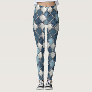 Metallic Blue Diamond - Geometric Industrial Leggings