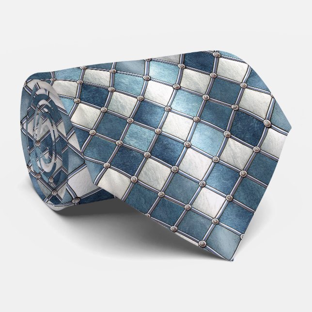 Metallic Blue Diamond - Geometric Industrial Tie (Rolled)