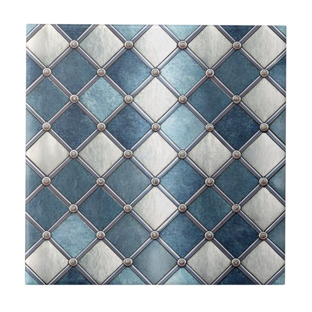 Metallic Blue Diamond - Geometric Industrial Tile (Front)