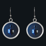 Metallic Blue Dreidel Earrings<br><div class="desc">A modernistic, metallic, blue dreidel against a dark, night-like background. Two of the Hebrew letters found on a dreidel, nun and shin, glow brightly.</div>