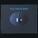 Metallic Blue Dreidel Fleece Blanket<br><div class="desc">A modernistic,  metallic blue dreidel against a dark,  night-like background.  Two of the Hebrew letters found on a dreidel,  nun and shin,  glow brightly.  Add your own text.</div>