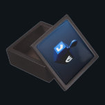 Metallic Blue Dreidel Jewelry Box<br><div class="desc">A modernistic,  metallic blue dreidel against a dark,  night-like background.  Two of the Hebrew letters found on a dreidel,  nun and shin,  glow brightly.</div>