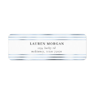 metallic blue foil stripes Return Address Label