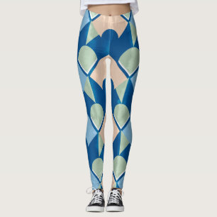 Metallic blue geometric diamond shapes  leggings