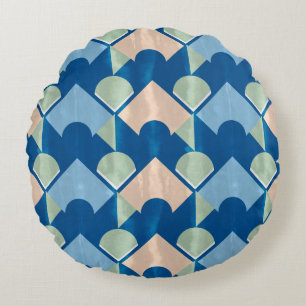 Metallic blue geometric diamond shapes round pillow