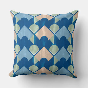 Metallic blue geometric diamond shapes throw pillow