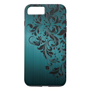 Metallic Blue-Green Brushed Aluminum & Black Lace iPhone 8 Plus/7 Plus Case