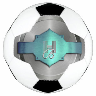 Metallic Blue Green Steel trompe l’œil Monogram  Soccer Ball