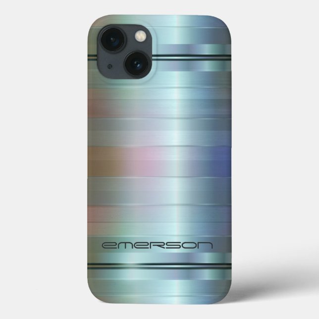 Metallic Blue-Grey Stripes Pattern Monogram Case-Mate iPhone Case (Back)