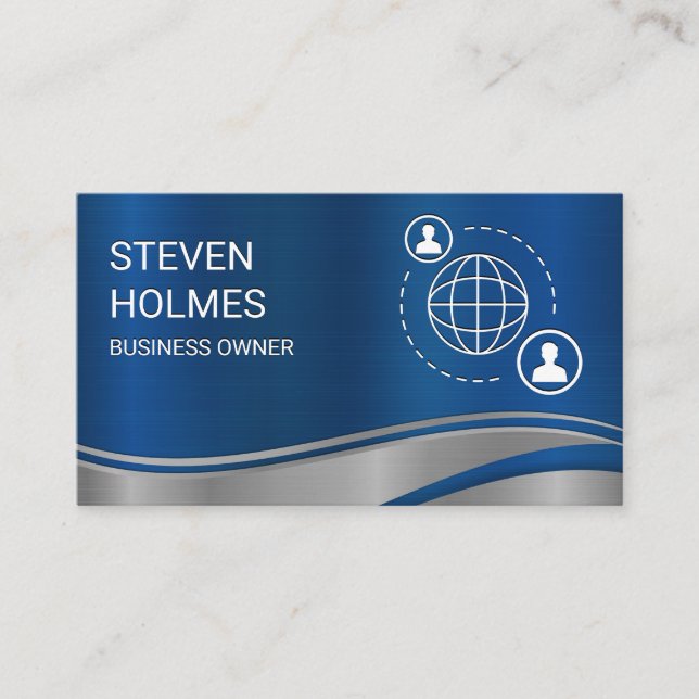 Metallic Blue | Network Communication Business Card (Front)