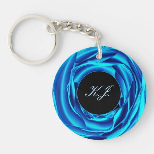Metallic Blue Rose Keychain
