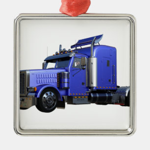 Metallic Blue Semi Tractor Trailer Truck Metal Ornament