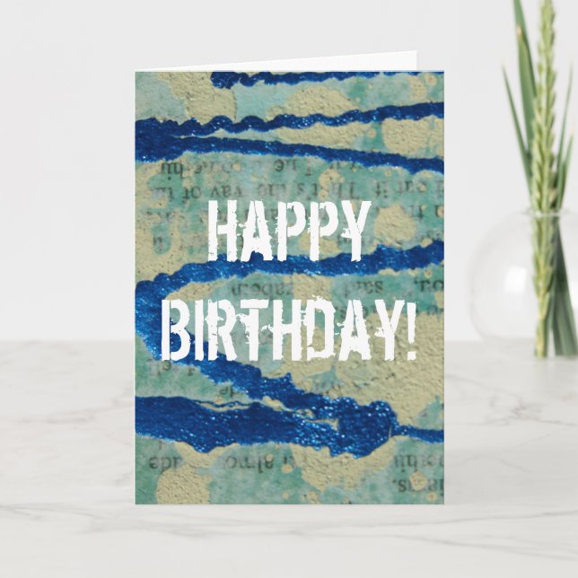 Metallic Blue Squiggle, Happy Birthday! Card (Front)