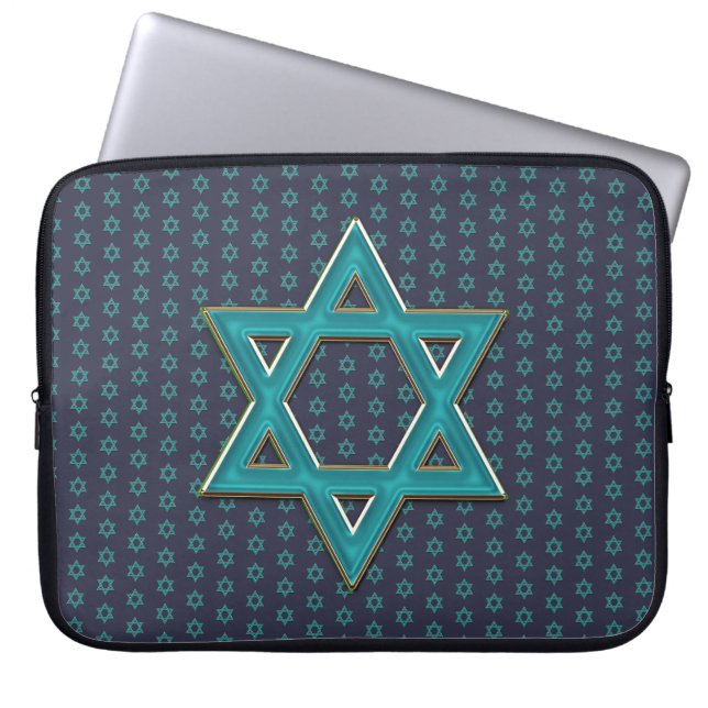 Metallic Blue Star of David Laptop Sleeve (Front)