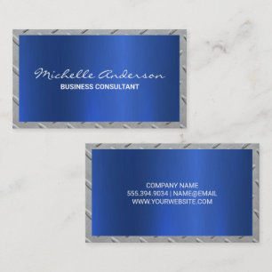 Metallic Blue Texture   Steel Border Business Card