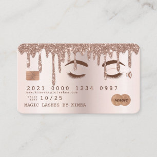 Metallic Blush Pink Glitter Drip Lash Credit Card 