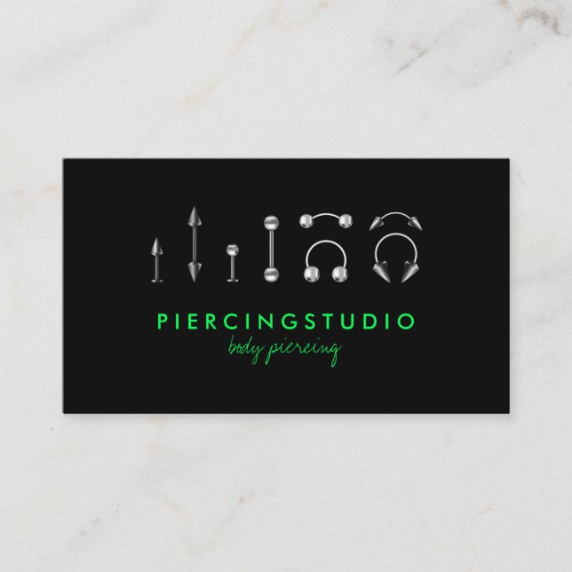 Metallic Body Piercing neon green Business Card (Front)