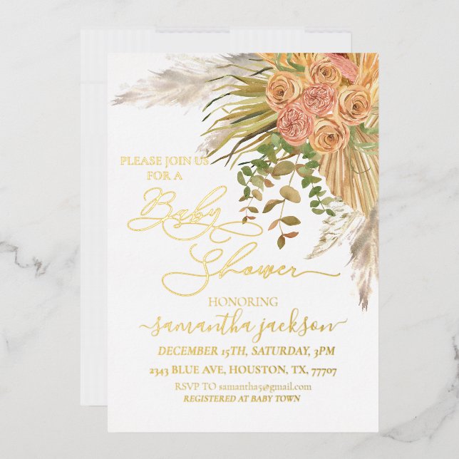 Metallic Boho Pampas Grass Floral Baby Shower  (Envelope)