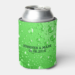 Metallic Bright Green Abstract Rain Drops Can Cooler