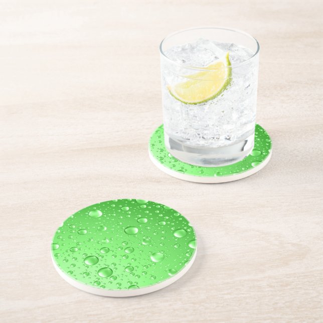 Metallic Bright Green Abstract Rain Drops Coaster (Side)