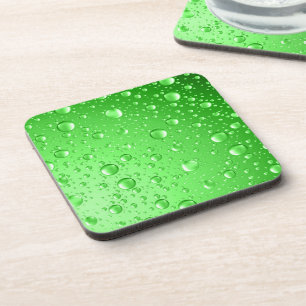 Metallic Bright Green Abstract Rain Drops Coaster