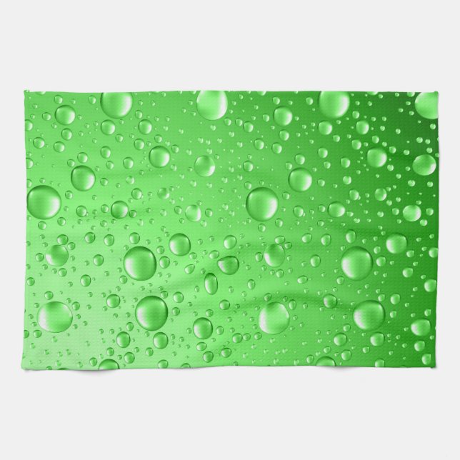 Metallic Bright Green Abstract Rain Drops Kitchen Towel (Horizontal)