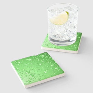 Metallic Bright Green Abstract Rain Drops Stone Coaster