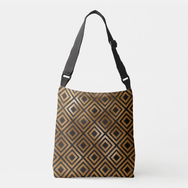Metallic Bronze & Black Double Square Pattern Crossbody Bag (Front)