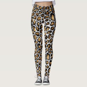 Metallic Bronze & Black Leopard Spots on White Leggings