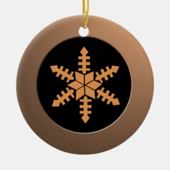 Metallic Bronze Circle and Peach Snowflake Ceramic Ornament (Front)