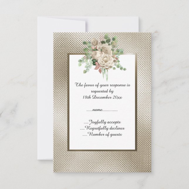 METALLIC BRONZE EMBOSSED WHITE FLORAL CUSTOM RSVP (Front)