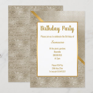 METALLIC BRONZE GOLD EMBOSS GLITTER BIRTHDAY INVITATION