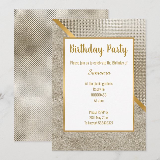 METALLIC BRONZE GOLD EMBOSS LOOK BIRTHDAY INVITATION (Front/Back)
