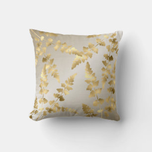Metallic Bronze White Gold leaf hamptons Throw Pillow
