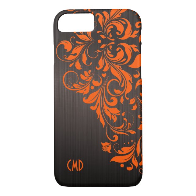 Metallic Brown Brushed Aluminum & Orange Lace Case-Mate iPhone Case (Back)