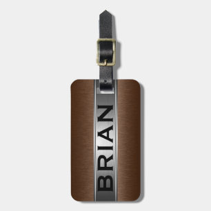 Metallic Brown& Silver Brushed Aluminum Look Luggage Tag